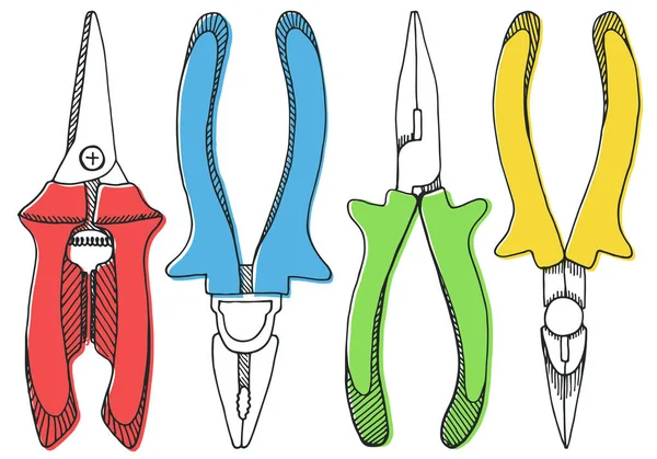 剪定はさみ、ペンチ、プライヤーのセットです。ツールの図 — ストックベクタ