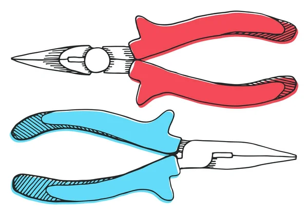 Set of pliers, and pincers. Tools illustration in vector sketch — Stock Vector