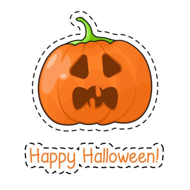 Etiket Cadılar Bayramı Balkabağı. Mutlu Cadılar Bayramı vektör çizim.