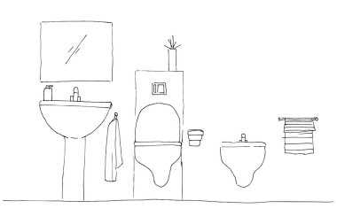 Elle çizilmiş kroki. Bir iç doğrusal taslağını. Banyo parçası. Vektör çizim