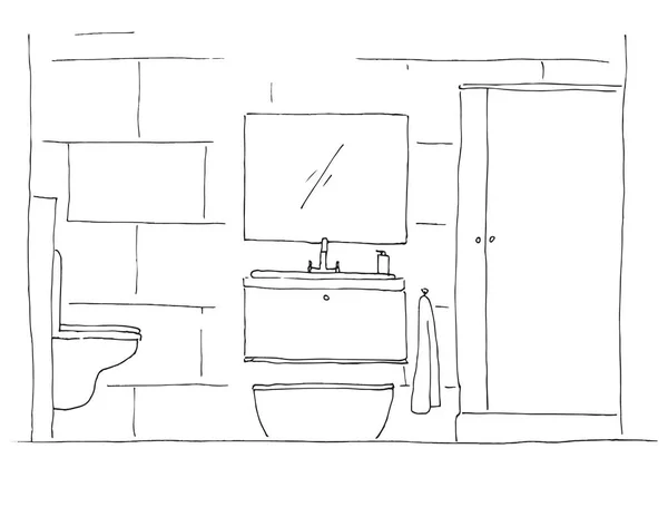 Dibujo dibujado a mano. El bosquejo lineal del interior. Parte del baño. Ilustración vectorial — Archivo Imágenes Vectoriales