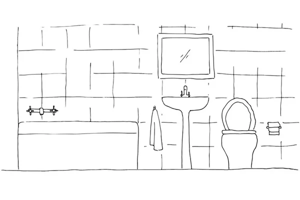 Dibujo dibujado a mano. El bosquejo lineal del interior. Parte del baño. Ilustración vectorial — Archivo Imágenes Vectoriales