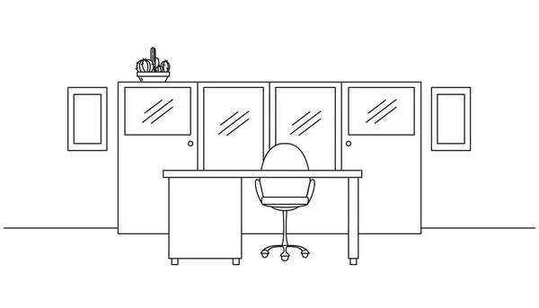 Рабочий стол с офисным стулом. Мебель для офиса. Интерьер в линейном стиле. Векторная иллюстрация . — стоковый вектор