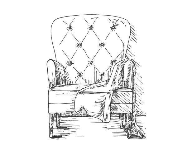El bir battaniye ile çizilmiş koltuk. Bir kroki stil vektör çizim.
