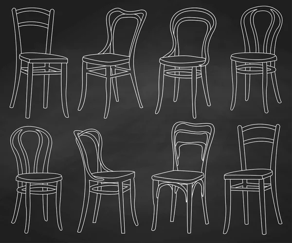 Conjunto de sillas pintadas con tiza sobre una pizarra. Ilustración vectorial — Archivo Imágenes Vectoriales