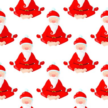 Noel Baba bir lotus pozisyonda oturuyor. Noel Baba yoga devreye girer. Vektör çizim karikatür tarzı. Seamless modeli