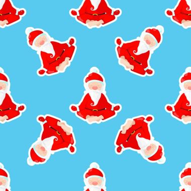 Noel Baba bir lotus pozisyonda oturuyor. Noel Baba yoga devreye girer. Vektör çizim karikatür tarzı. Seamless modeli