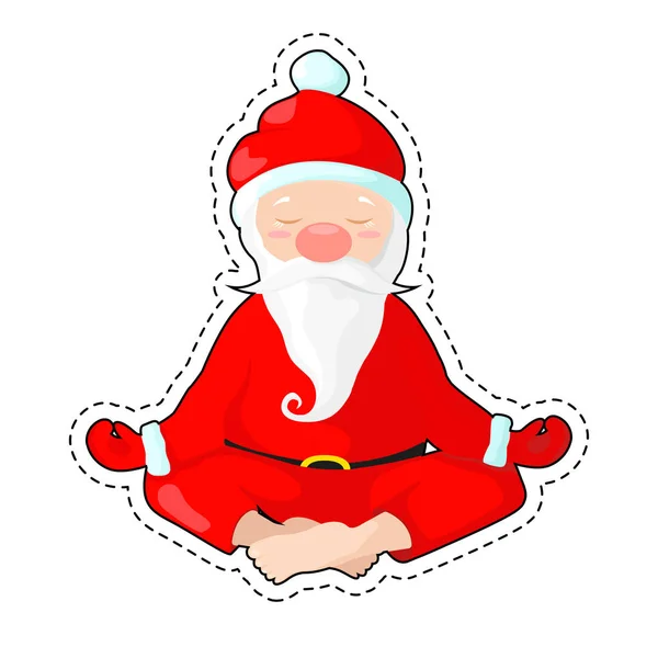 Наклейка Санта Клаус сидит в позе лотоса. Санта Клаус занимается йогой. Векторная иллюстрация в стиле мультфильма. С Новым годом — стоковый вектор