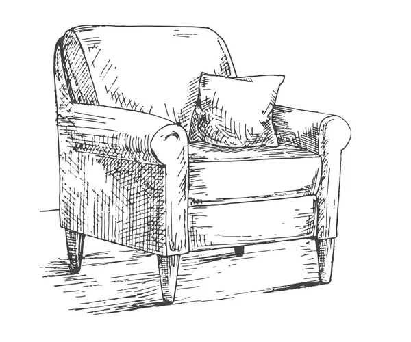 Dessiné à la main une chaise douce avec un oreiller. Illustration vectorielle dans le style croquis . — Image vectorielle