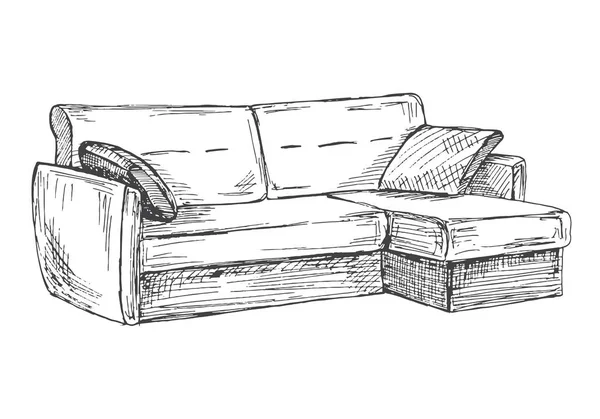 Sofa isoliert auf weißem Hintergrund. Vektorillustration im Skizzenstil. — Stockvektor