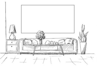 Bir iç doğrusal taslağını. Çerçeve duvara bilgilerinizi uygun için. Bir kroki tarzı çizilmiş vektör çizim el.