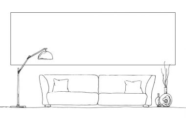 Doğrusal kroki iç. Odanın parçası. Çerçeve duvara bilgilerinizi uygun için. Bir kroki tarzı çizilmiş vektör çizim el.