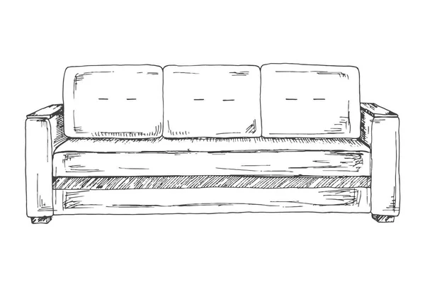 Sofa geïsoleerd op een witte achtergrond. Vectorillustratie in de stijl van een schets. — Stockvector