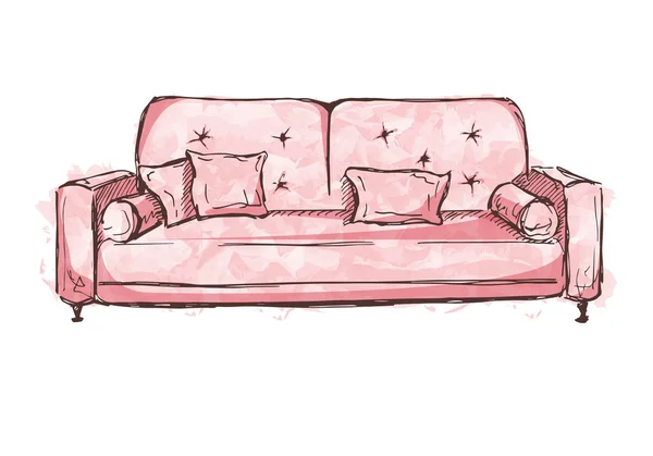 Sofa isolated on white background. Vector illustration in a sketch style. — Stock Vector
