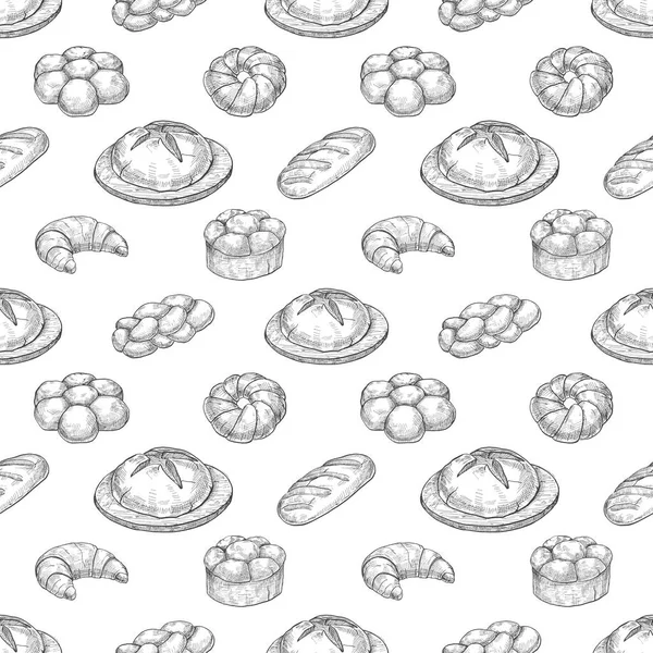 Seamless pattern with different bakery products. Illustration of a sketch style. — Stock Photo, Image