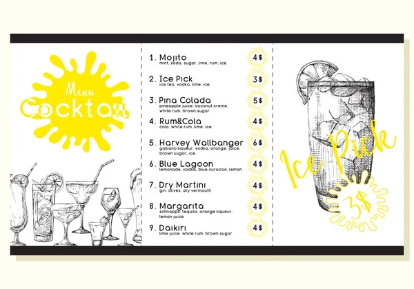 Kokteyl menü kroki tarzı. Vektör çizim