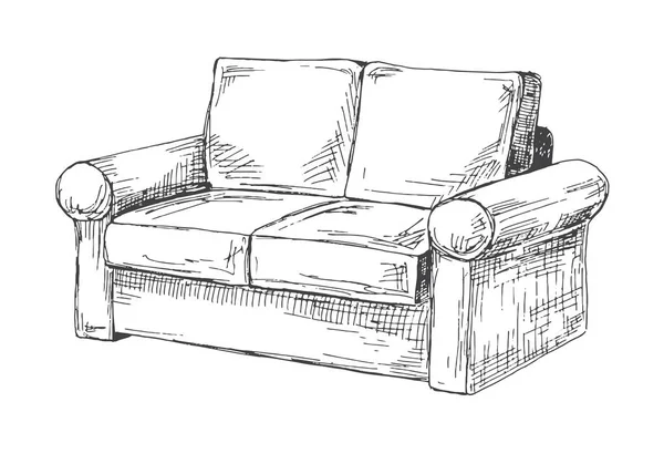 Sofa geïsoleerd op een witte achtergrond. Vectorillustratie in de stijl van een schets. — Stockvector