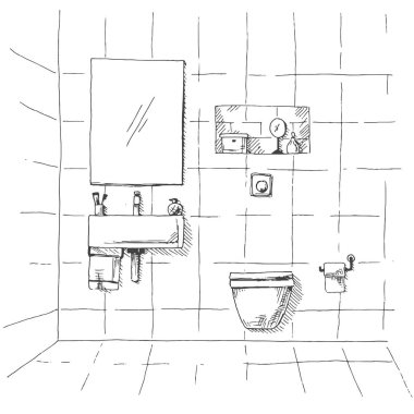 Elle çizilmiş kroki. Bir iç doğrusal taslağını. Banyo parçası. Vektör çizim