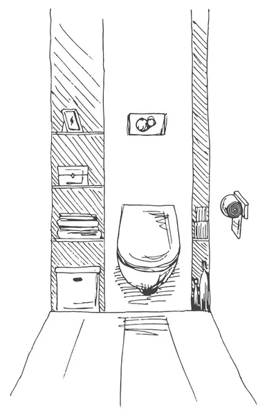 Kézzel rajzolt vázlat. Lineáris vázlat egy belső. Része a fürdőszoba. Vektoros illusztráció — Stock Vector