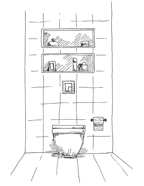 Dibujo dibujado a mano. El bosquejo lineal del interior. Parte del baño. Ilustración vectorial — Archivo Imágenes Vectoriales