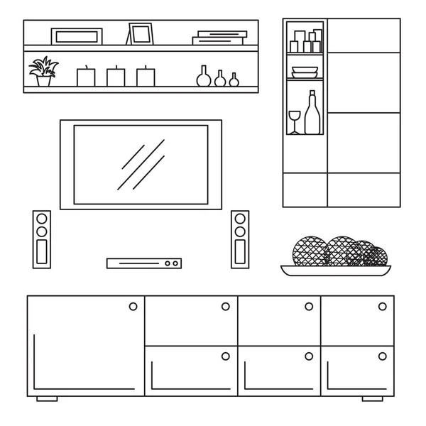 スケッチは、孤立した家具を設定します。直線的なスタイルのベクトル図. — ストックベクタ