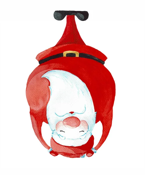 Cartoon Santa Claus Één Van Houdingen Van Yoga Aquarel Geïsoleerd — Stockfoto