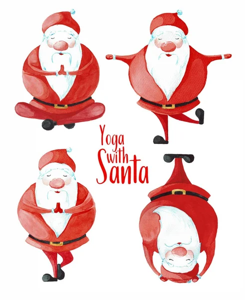 Набор Санта Клауса Различных Позах Йоги — стоковое фото