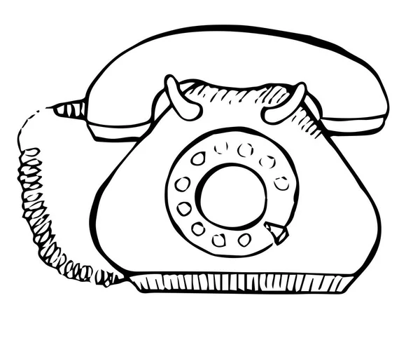 Sketch of retro phone isolated on white background. Vector illustration — Stock Vector