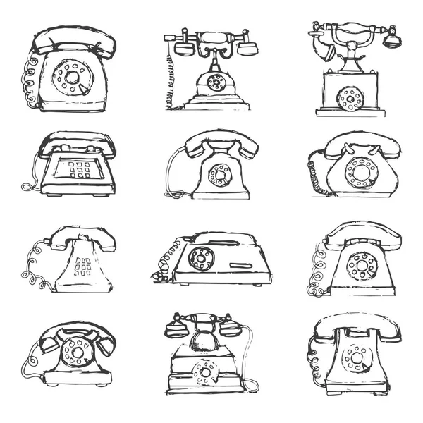 Эскиз набора ретро-телефона изолирован на белом фоне. Вектор i — стоковый вектор