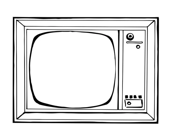 Эскиз телевизора в стиле ретро, выделенный на белом фоне. Монитор — стоковый вектор