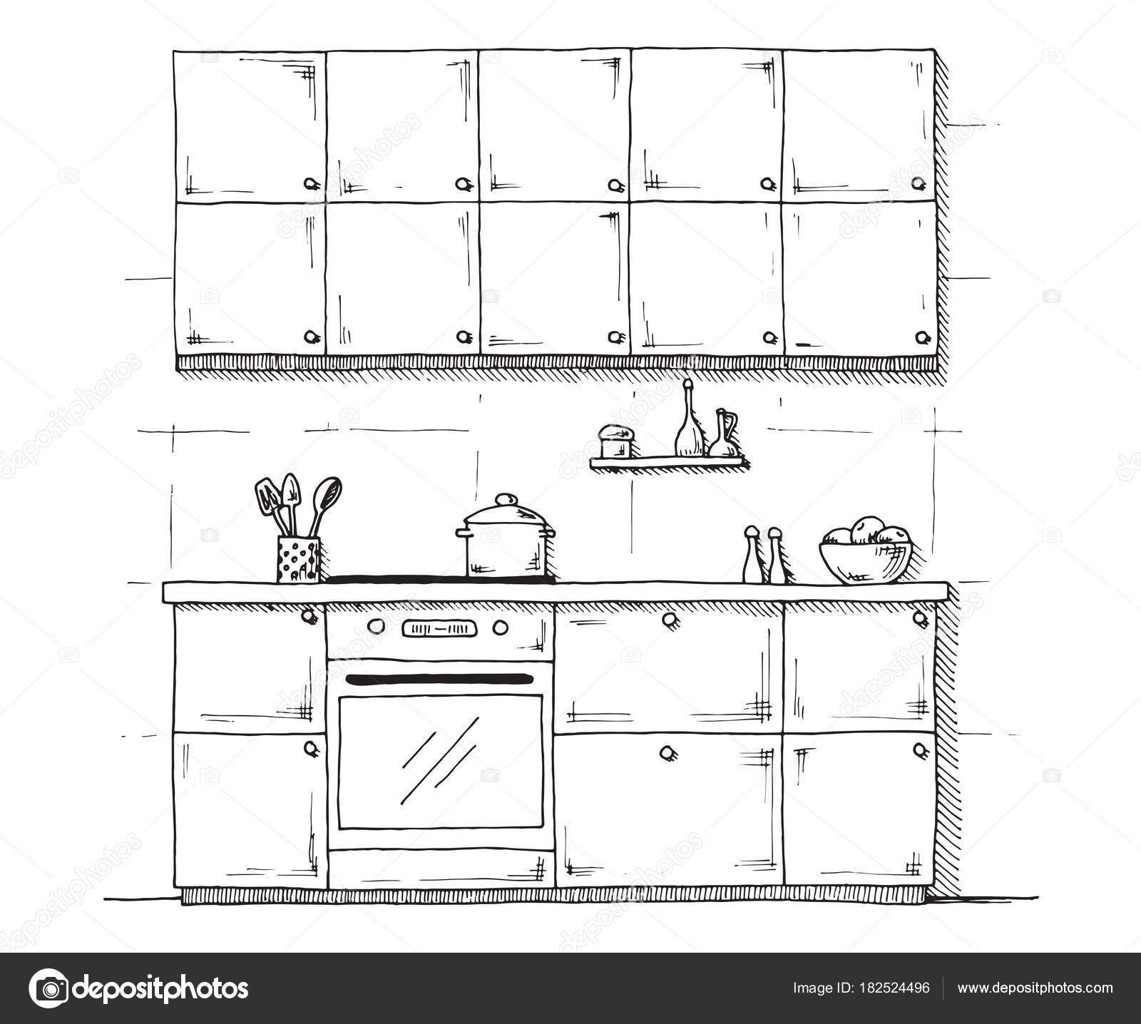 Croquis de muebles | Croquis de muebles de cocina sobre un fondo ... Croquis de muebles | Croquis de muebles de cocina sobre un fondo ...