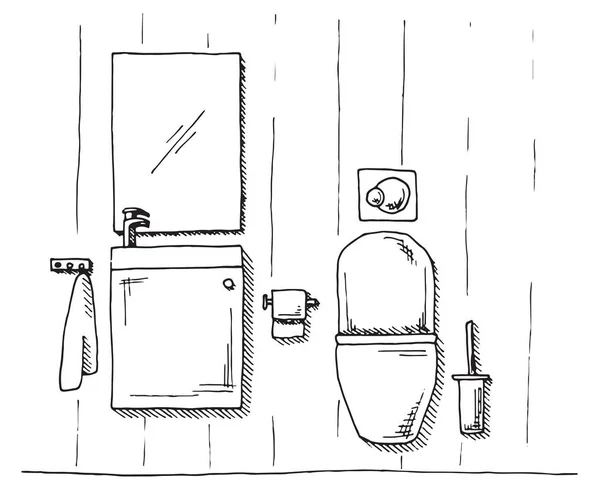 Croquis dessiné à la main. Croquis linéaire d'un intérieur. Une partie de la salle de bain. Illustration vectorielle — Image vectorielle