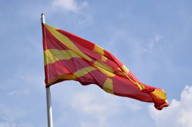 Makedonya Üsküp Kalesi ulusal bayrak. Makedonya.