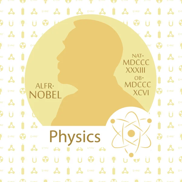 Stilize Nobel madalya. Nobel silüeti düz bir tarzda. Bir fizik tema öğelerinde ile Seamless modeli. Vektör çizim