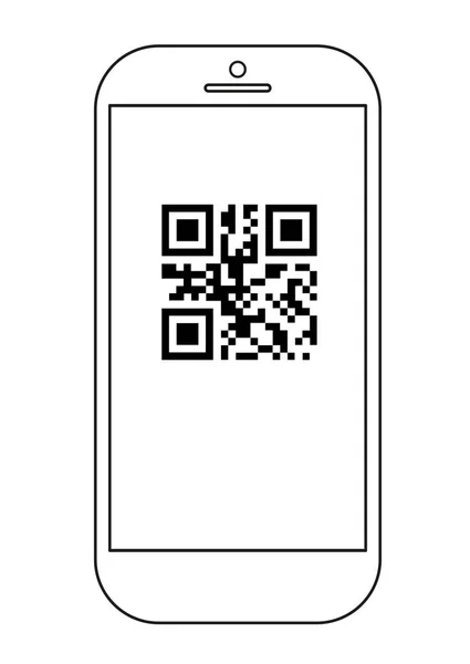 Linha de esboço smartphone telefone. Código QR Ilustração vetorial — Vetor de Stock