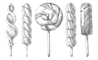 Elle çizilmiş kümesi farklı lolipop. Bir kroki stil vektör çizim