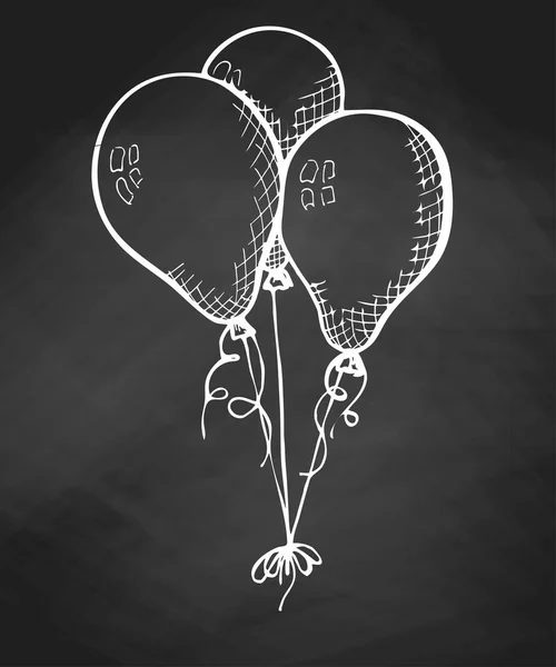 Grupo de globos en una cuerda. Tiza dibujada a mano sobre una pizarra . — Vector de stock