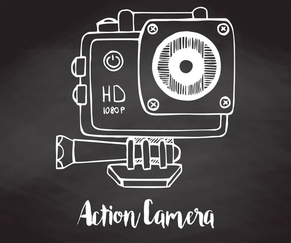 Sport camera, action camera hand drawn on a chalkboard.. Vector illustration in sketch style