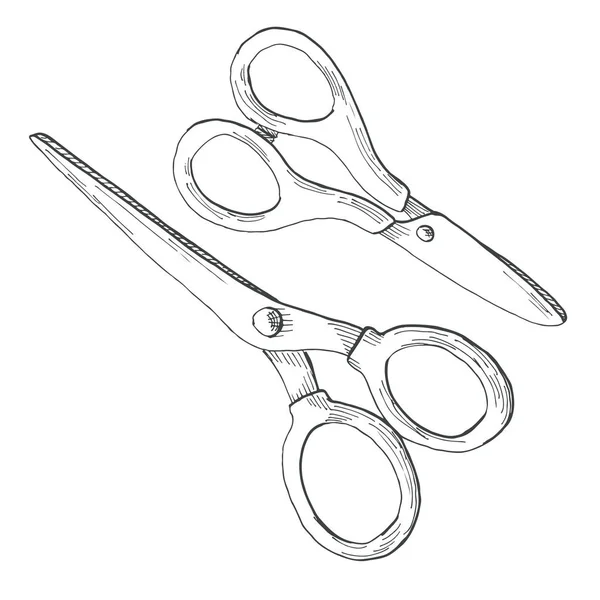 Disegnato a mano due paia di forbici isolate su sfondo bianco. Illustrazione vettoriale di uno stile di schizzo . — Vettoriale Stock