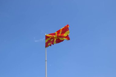 Makedonya Üsküp Kalesi ulusal bayrak. Makedonya.