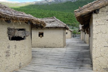Bir köyde, Bay Bones Ohri Gölü üzerinde oyuncak ayı. Makedonya.