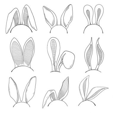 Kroki Paskalya Bunny kulaklar ayarlayın. Vektör. Mutlu Paskalya