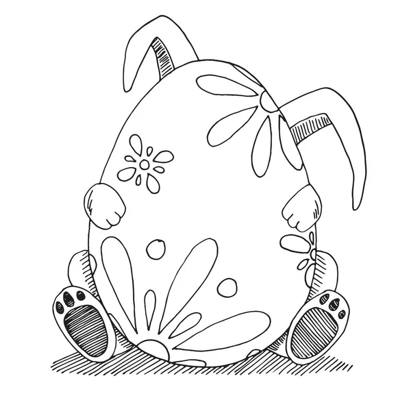 Paskalya tavşanı ve Paskalya yumurtası kroki. Vektör. Mutlu Paskalya. — Stok Vektör