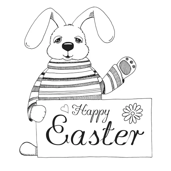 Happy Easter Greeting Card Poster With Cute Smiling Surprise Rabbit Scene  Broken Egg Bunny And Chick Characters Vector Illustration In Hand Drawing  Sketch Outline Style Stock Illustration - Download Image Now - iStock