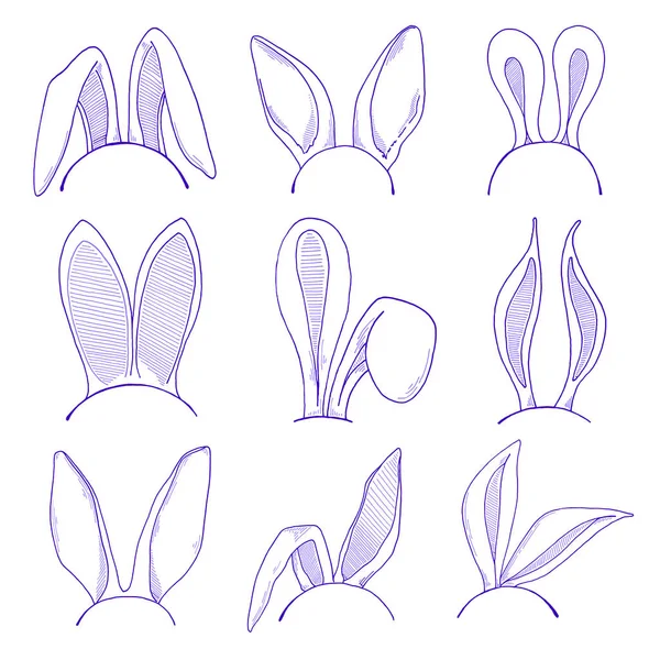 Conjunto de bocetos de las orejas del conejo de Pascua. Vector. Feliz Pascua. — Archivo Imágenes Vectoriales