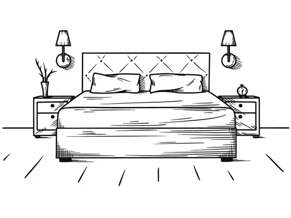 Croquis dessiné à la main. Croquis linéaire d'un intérieur. Sketch Line chambres. Illustration vectorielle . — Image vectorielle