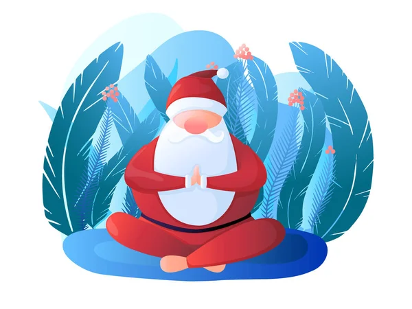 De Kerstman zit in een lotuspositie. De kerstman is bezig met yoga. Vectorillustratie — Stockvector