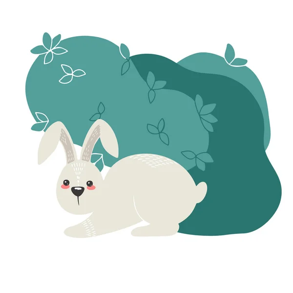 Cute hare, rabbit on the background of plants. Hand drawn illustration in scandinavian style — ストックベクタ