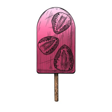 Çubuğun üzerindeki dondurmanın gerçekçi bir taslağı. Vektör illüstrasyonu