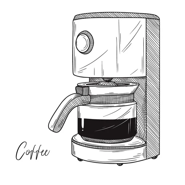 Эскиз кофеварка изолированы на белом фоне. Векторная иллюстрация — стоковый вектор